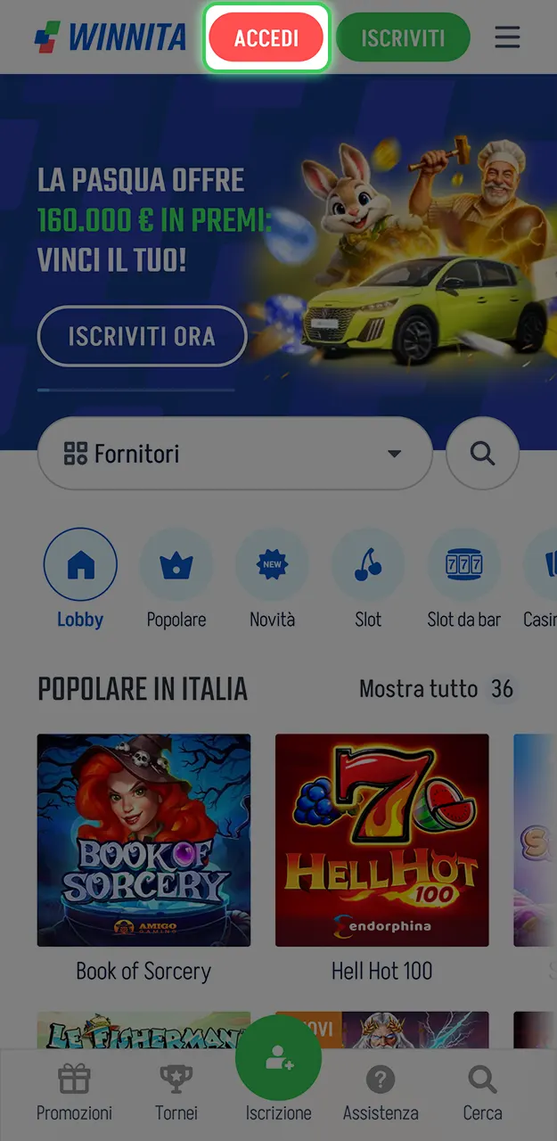 Accedi al tuo profilo di gioco su Winnita e gioca alle slot.